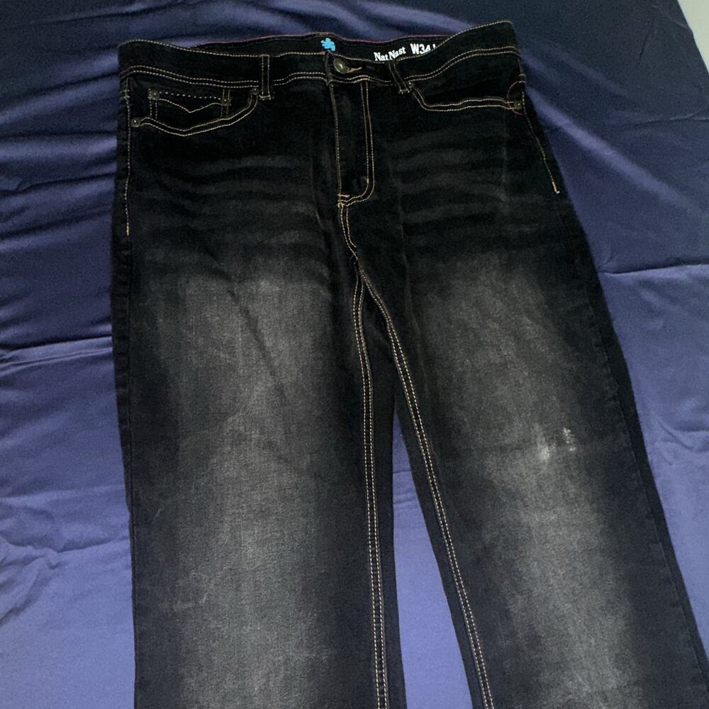 Nat Nast Luxury Originals Denim Jeans Black Men's Dark Wash Straight Regular Fit